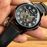 Buy Shop Fossil Grant Automatic Black Dial Black Leather Strap Watch for Men - ME3028 USA Online