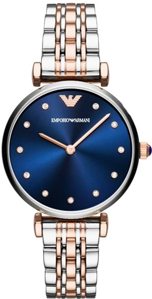 Buy Shop Emporio Armani Gianni T Bar Quartz Blue Dial Two Tone Steel Strap Watch For Women - AR11222 USA Online
