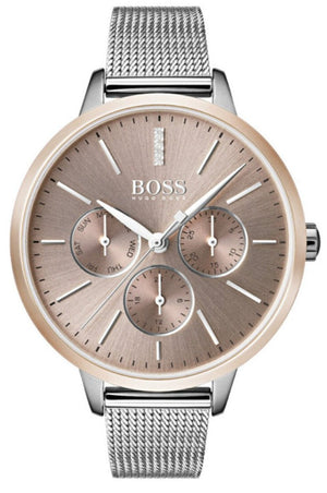 Hugo Boss Symphony Brown Dial Silver Mesh Bracelet Watch for Women - 1502423