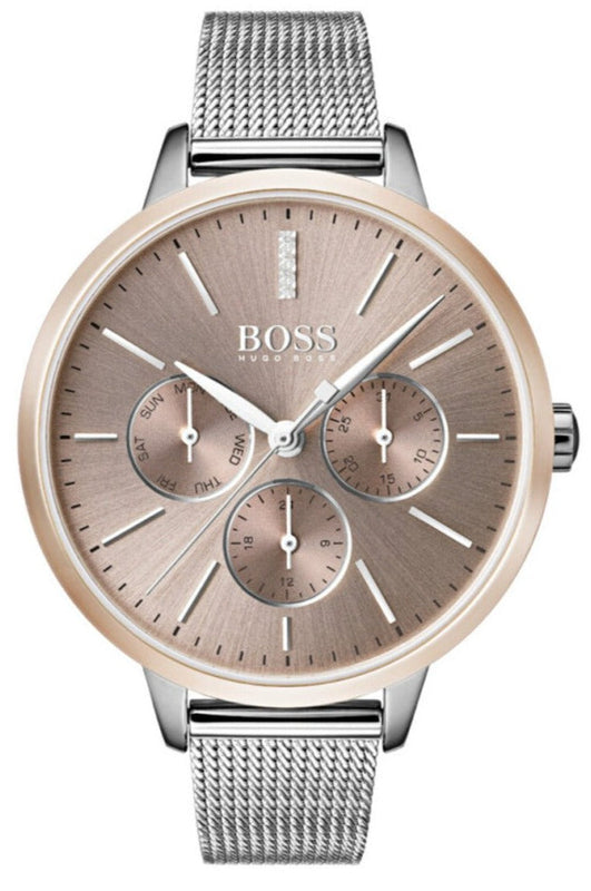 Buy Shop Hugo Boss Symphony Brown Dial Silver Mesh Bracelet Watch for Women - 1502423 USA Online