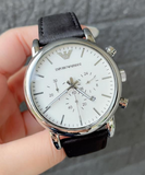Buy Shop Emporio Armani Classic Quartz Chronograph White Dial Black Leather Strap Watch For Men - AR1807 USA Online