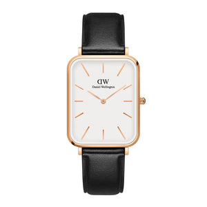 Buy Shop Daniel Wellington Quadro White Dial Black Leather Strap Watch For Women - DW00100450 USA Online