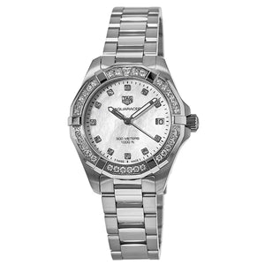 Buy Shop Tag Heuer Aquaracer Diamonds White Mother of Pearl Dial Silver Steel Strap Watch for Women - WBD1315.BA0740 USA Online
