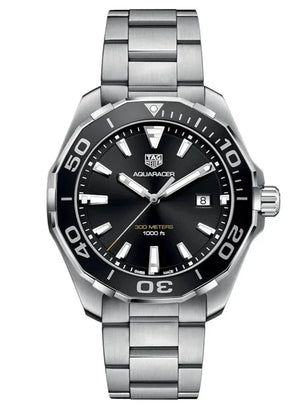 Buy Shop Tag Heuer Aquaracer Quartz Black Dial Silver Steel Strap Watch for Men - WAY101A.BA0746 USA Online