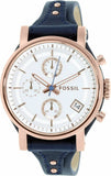 Buy Shop Fossil Original Boyfriend Chronograph White Dial Navy Blue Leather Strap Watch for Women - ES3838 USA Online