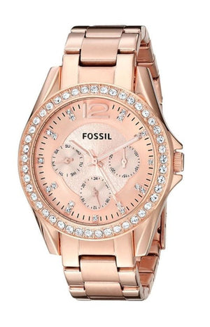 Buy Shop Fossil Riley Multifunction Rose Gold Dial Rose Gold Steel Strap Watch for Women - ES2811 USA Online