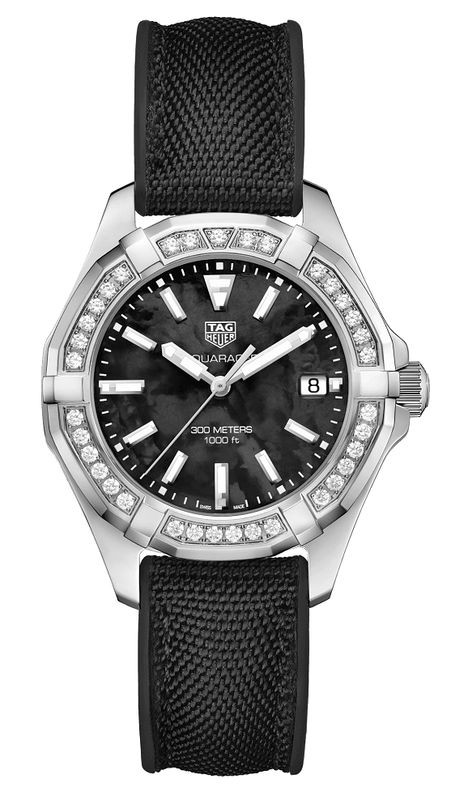Buy Shop Tag Heuer Aquaracer Diamonds Mother of Pearl Black Dial Black Nylon Strap Watch for Women - WAY131P.FT6092 USA Online