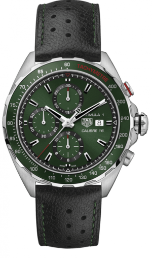 Buy Shop Tag Heuer Formula 1 Calibre 16 Automatic Chronograph Green Dial Black Leather Strap Watch for Men - CAZ2016.FC6473 USA Online