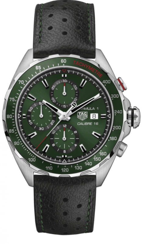 Buy Shop Tag Heuer Formula 1 Calibre 16 Automatic Chronograph Green Dial Black Leather Strap Watch for Men - CAZ2016.FC6473 USA Online