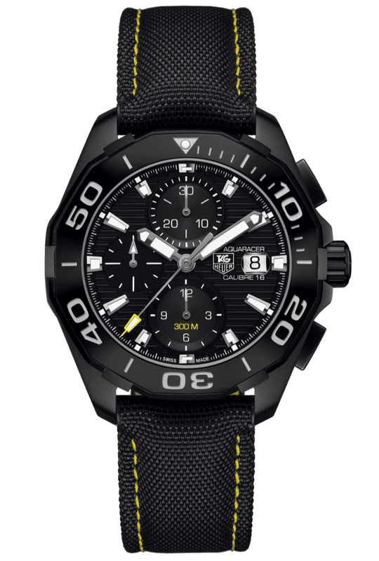 Buy Shop Tag Heuer Aquaracer Chronograph PVD Black Dial Black Nylon Strap Watch for Men - CAY218A.FC6361 USA Online