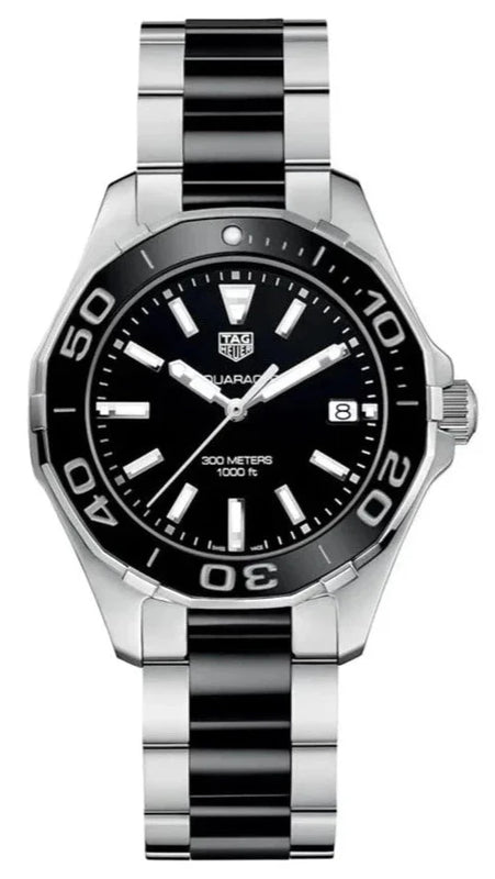Buy Shop Tag Heuer Aquaracer Quartz Black Dial Two Tone Steel Strap Watch for Men - WAY131A.BA0913 USA Online