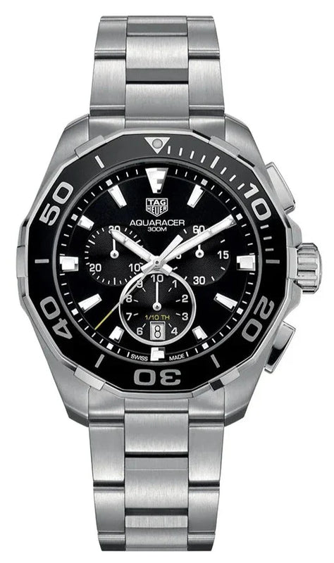 Buy Shop Tag Heuer Aquaracer Quartz Chronograph Black Dial Silver Steel Strap Watch for Men - CAY111A.BA0927 USA Online
