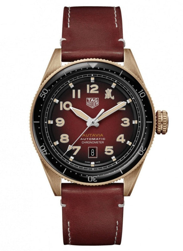 Buy Shop Tag Heuer Autavia Calibre 5 Chinese New Year Maroon Dial Maroon Leather Strap Watch for Men - WBE5193.FC8300 USA Online