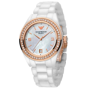 Buy Shop Emporio Armani Ceramica Mother of Pearl Dial White Ceramic Dial Watch For Women - AR1472 USA Online