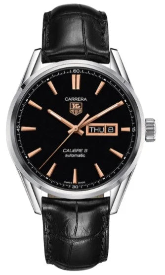 Buy Shop Tag Heuer Carrera Calibre 5 Automatic Black Dial Black Leather Strap Watch for Men - WAR201C.FC6266 USA Online