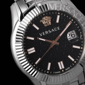 Buy Shop Versace Greca Time Quartz Black Dial Silver Steel Strap Watch For Men - VE3K00322 USA Online