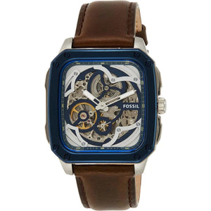 Buy Shop Fossil Inscription Automatic Skeleton Blue Dial Brown Leather Strap Watch for Men - BQ2571 USA Online