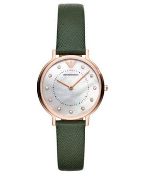 Buy Shop Emporio Armani Mother of Pearl Dial Green Leather Strap Watch For Women - AR11150 USA Online