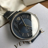 Buy Shop Versace Manifesto Quartz Blue Dial Blue Leather Strap Watch For Men - VBQ01017 USA Online