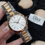 Michael Kors Slim Runway White Dial Two Tone Steel Strap Watch for Women - MK3204