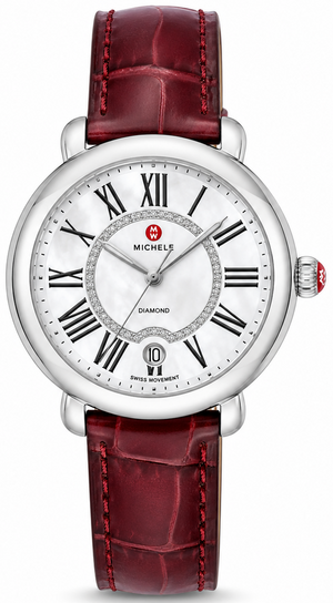 Buy Shop Michele Serein Silver Dial Red Leather Strap Watch For Women - MWW21B000023 USA Online