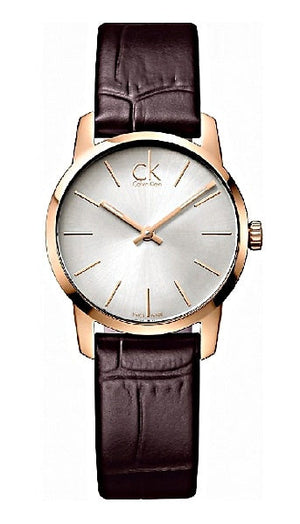 Buy Shop Calvin Klein City White Mother of Pearl Dial Brown Leather Strap Watch for Women - K2G23620 USA Online