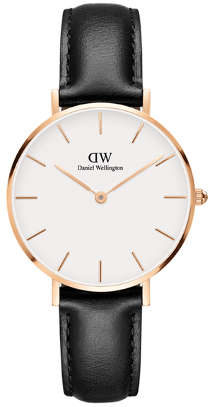 Buy Shop Daniel Wellington Petite Sheffield White Dial Black Leather Strap Watch For Women - DW00100174 USA Online