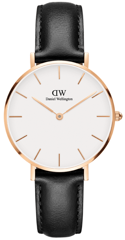 Buy Shop Daniel Wellington Petite Sheffield White Dial Black Leather Strap Watch For Women - DW00100174 USA Online