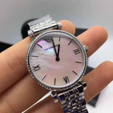 Buy Shop Emporio Armani Gianni T Bar Pink Mother of Pearl Dial Silver Steel Strap Watch For Women - AR1779 USA Online