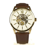 Buy Shop Fossil Flynn Mechanical Skeleton Beige Dial Brown Leather Strap Watch for Men - BQ2215 USA Online