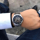 Buy Shop Fossil Grant Automatic Skeleton Black Dial Silver Steel Strap Watch for Men - ME3103 USA Online
