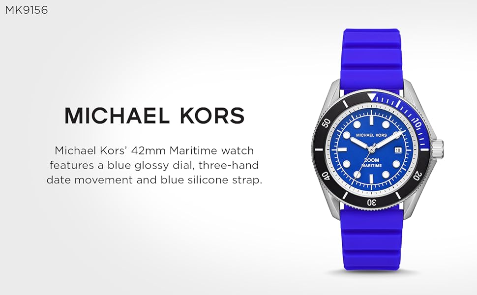 Buy Shop Michael Kors Maritime Three-Hand Analog Blue Dial Blue Silicone Strap Watch for Men - MK9156 USA Online