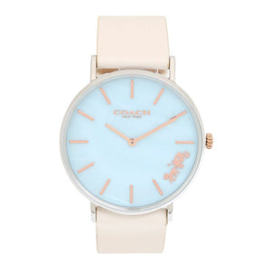 Buy Shop Coach Perry Blue Mother of Pearl Dial White Leather Strap Watch for Women - 14503270 USA Online