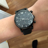 Buy Shop Emporio Armani Luigi Chronograph Black Dial Black Leather Strap Watch For Men - AR1737 USA Online