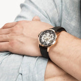 Buy Shop Fossil Townsman Automatic Skeleton Black Dial Black Leather Strap Watch for Men - ME3084 USA Online