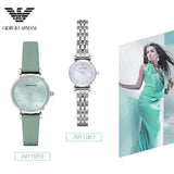 Buy Shop Emporio Armani Gianni T Bar Mother Of Pearl Blue Dial Blue Leather Strap Watch For Women - AR1959 USA Online