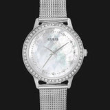 Guess Chelsea Mother of Pearl White Dial Silver Mesh Strap Watch For Women - W0647L1