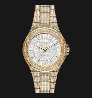 Buy Shop Michael Kors Lennox Three Hand Crystals White Dial Gold Steel Strap Watch For Women - MK6991 USA Online