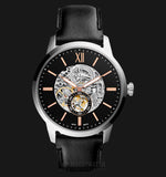 Fossil Townsman Skeleton Black Dial Black Leather Strap Watch for Men - ME3153