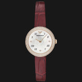 Emporio Armani Rosa Two Hand White Dial Red Leather Strap Watch For Women - AR11357