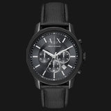 Armani Exchange Banks Chronograph Black Dial Black Leather Strap Watch For Men - AX1724