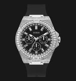 Guess Baguette Crystals Black Dial Black Silicone Strap Watch For Men - GW0208G1