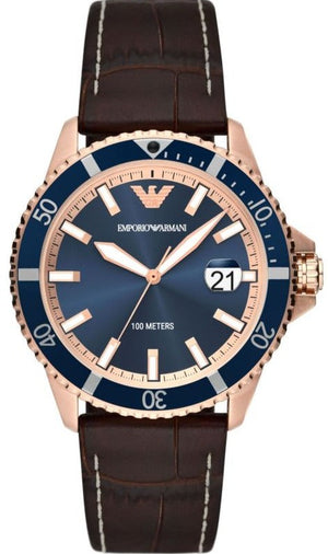 Emporio Armani Pro Planet Three Hand Date Blue Dial Brown Leather Strap Watch For Men - AR11556