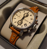 Buy Shop Fossil Original Boyfriend Sport Chronograph Beige Dial Brown Leather Strap Watch for Women - ES4046 USA Online