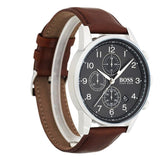 Hugo Boss Navigator Grey Dial Brown Leather Strap Watch for Men - 1513494