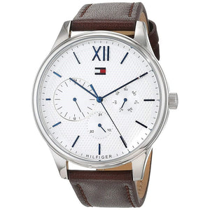 Buy Shop Tommy Hilfiger Damon Quartz White Dial Brown Leather Strap Watch for Men - 1791418 USA Online