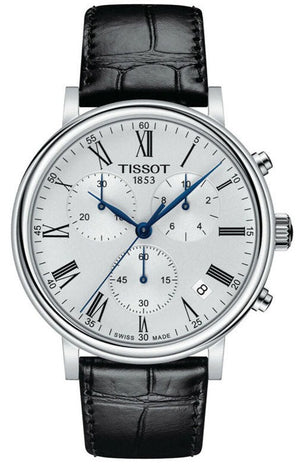 Tissot Carson Premium Chronograph Silver Dial Black Leather Strap Watch For Men - T122.417.16.033.00