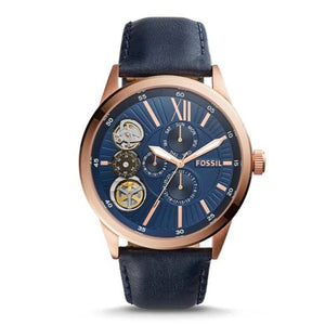 Buy Shop Fossil Flynn Mechanical Blue Dial Blue Leather Strap Watch for Men - BQ2219 USA Online