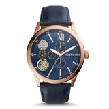 Buy Shop Fossil Flynn Mechanical Blue Dial Blue Leather Strap Watch for Men - BQ2219 USA Online