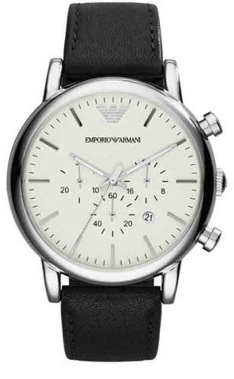 Buy Shop Emporio Armani Classic Quartz Chronograph White Dial Black Leather Strap Watch For Men - AR1807 USA Online